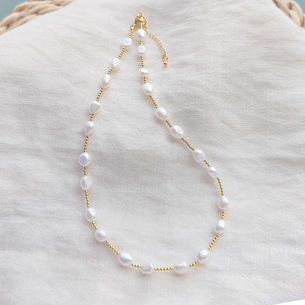 Women's Freshwater Pearl Necklace with 18K Gold-Plated Beads